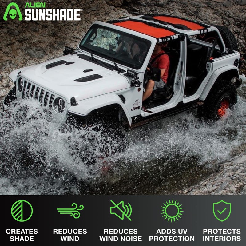 Alien Sunshade Jeep Wrangler JLU (2018-2023) â€“ Front & Rear Mesh Sun Shade for Jeep JL Unlimited - Blocks UV, Wind, Noise - Bikini JLkini Top Cover for Sport, Sport S, Sahara, Rubicon (Black) - Image 2